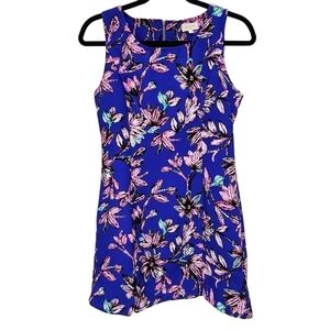 Tea & Cup, Cobalt Blue & Pink Floral Shift Dress, Size Small